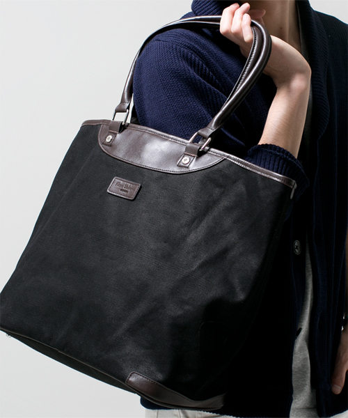 NANO universe(ナノユニバース)の「コットンキャンバスレザーコンビトート(トートバッグ・メンズ・ブラック/ナチュラル/ネイビー/イエロー/レッド・FREE)」の2枚目の写真