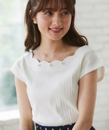 tocco closet | フラワーパールビジュー付きスカラネックリブトップス(その他トップス)