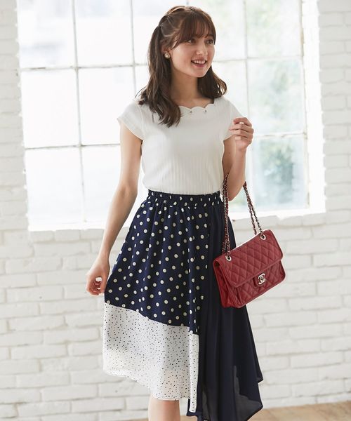 tocco closet(トッコ クローゼット)の「フラワーパールビジュー付きスカラネックリブトップス(その他トップス・レディース・ネイビー/ピンク/オフホワイト・M)」の17枚目の写真