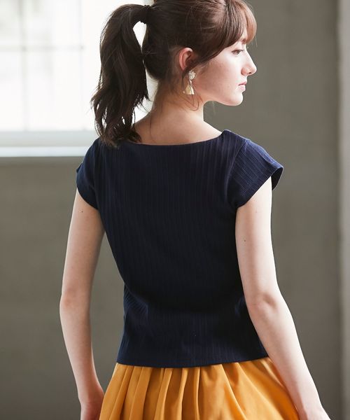 tocco closet(トッコ クローゼット)の「フラワーパールビジュー付きスカラネックリブトップス(その他トップス・レディース・ネイビー/ピンク/オフホワイト・M)」の9枚目の写真