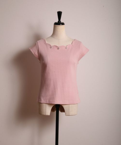 tocco closet(トッコ クローゼット)の「フラワーパールビジュー付きスカラネックリブトップス(その他トップス・レディース・ネイビー/ピンク/オフホワイト・M)」の18枚目の写真