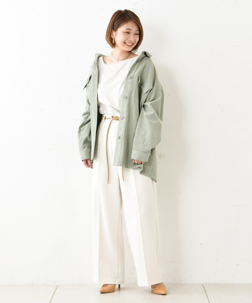 DouDou（ドゥドゥ）の「コールテンビッグジャケット（ブルゾン・レディース・オフホワイト/グレイッシュベージュ/グリーン・FREE）」の4枚目の写真