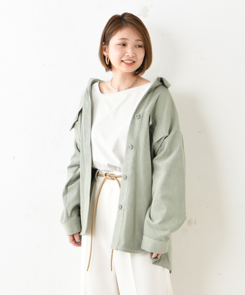 DouDou（ドゥドゥ）の「コールテンビッグジャケット（ブルゾン・レディース・オフホワイト/グレイッシュベージュ/グリーン・FREE）」の8枚目の写真