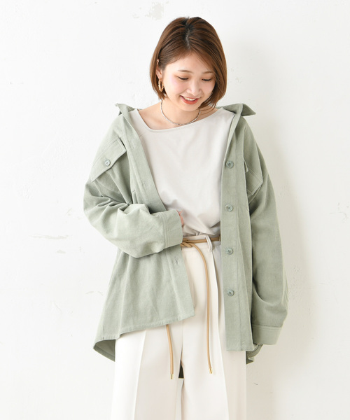 DouDou（ドゥドゥ）の「コールテンビッグジャケット（ブルゾン・レディース・オフホワイト/グレイッシュベージュ/グリーン・FREE）」の9枚目の写真