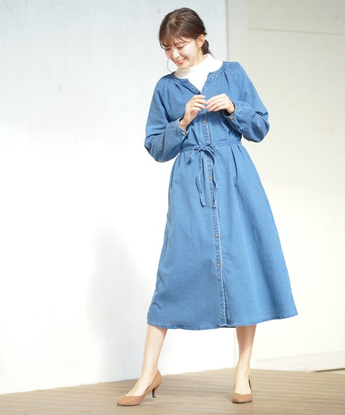 rps（アールピーエス）の「共リボン前あきストレッチデニムワンピース（ワンピース・レディース・ネイビー/ブルー/ブラック・M）」の11枚目の写真