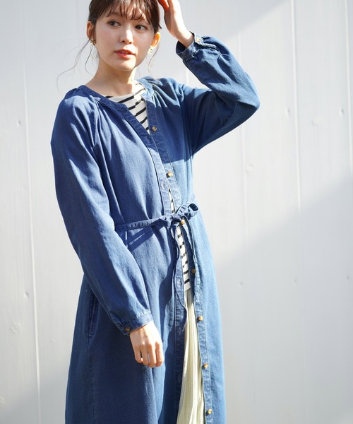 rps（アールピーエス）の「共リボン前あきストレッチデニムワンピース（ワンピース・レディース・ネイビー/ブルー/ブラック・M）」の9枚目の写真