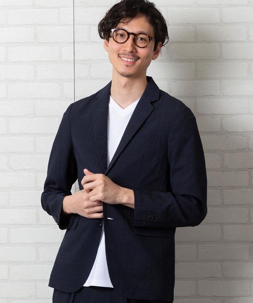 coen（コーエン）の「シアサッカーテーラードジャケット(セットアップ対応)（テーラードジャケット・メンズ・ネイビー・SMALL/LARGE/X-LARGE/MEDIUM）」の10枚目の写真