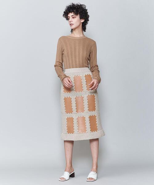 6（ロク）の「＜6(ROKU)＞CROCHET×FAKE LEATHER TIGHT SKIRT/スカート  