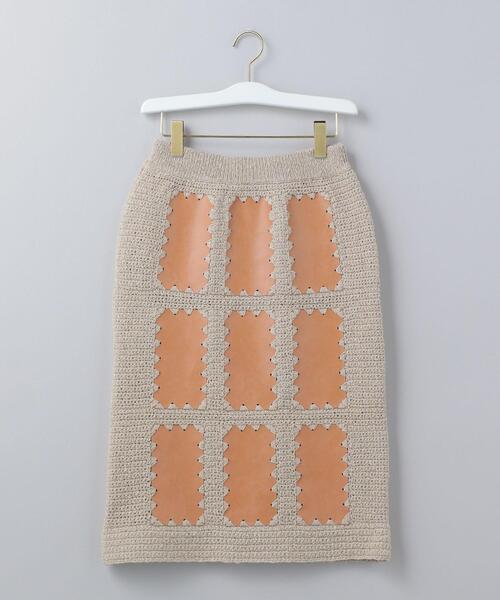 6（ロク）の「＜6(ROKU)＞CROCHET×FAKE LEATHER TIGHT SKIRT/スカート  