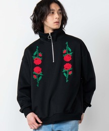 WEGO | WEGO/ローズ刺繍ハーフジップビッグシルエットプルオーバー(スウェット)