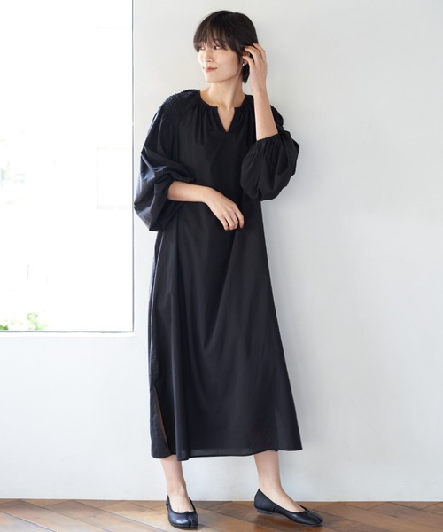 AMERICAN HOLIC（アメリカンホリック）の「スキッパーショルダーギャザーワンピース（ワンピース・レディース・ドット/ブラック/ストライプ・FREE）」の2枚目の写真