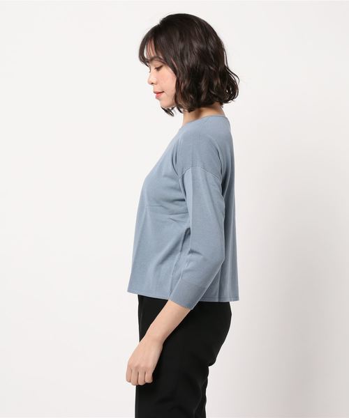 NEWYORKER(ニューヨーカー)の「DRESS KNIT(ドレスニット)/ストレッチビスコース こなれニットプルオーバー(ニット/セーター・レディース・ブルー/ベージュ・L/M)」の4枚目の写真