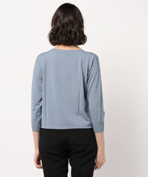 NEWYORKER(ニューヨーカー)の「DRESS KNIT(ドレスニット)/ストレッチビスコース こなれニットプルオーバー(ニット/セーター・レディース・ブルー/ベージュ・L/M)」の9枚目の写真