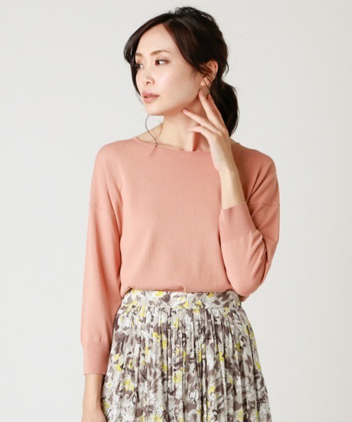 NEWYORKER(ニューヨーカー)の「DRESS KNIT(ドレスニット)/ストレッチビスコース こなれニットプルオーバー(ニット/セーター・レディース・ブルー/ベージュ・L/M)」の2枚目の写真