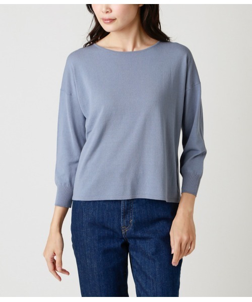 NEWYORKER(ニューヨーカー)の「DRESS KNIT(ドレスニット)/ストレッチビスコース こなれニットプルオーバー(ニット/セーター・レディース・ブルー/ベージュ・L/M)」の3枚目の写真