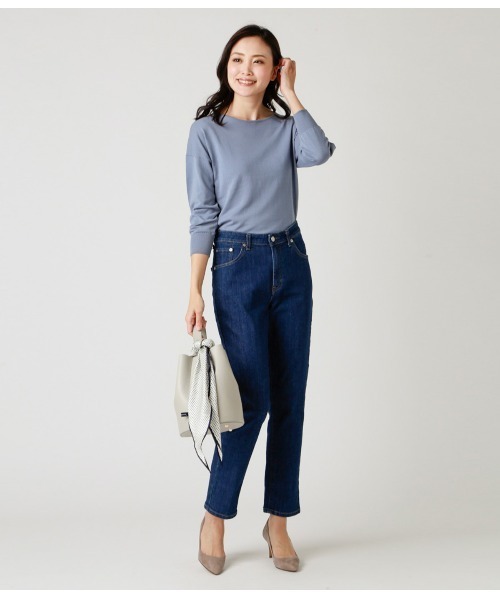 NEWYORKER(ニューヨーカー)の「DRESS KNIT(ドレスニット)/ストレッチビスコース こなれニットプルオーバー(ニット/セーター・レディース・ブルー/ベージュ・L/M)」の5枚目の写真