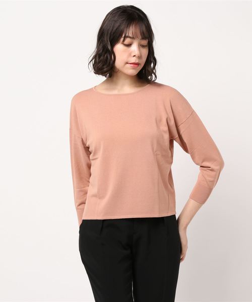 NEWYORKER(ニューヨーカー)の「DRESS KNIT(ドレスニット)/ストレッチビスコース こなれニットプルオーバー(ニット/セーター・レディース・ブルー/ベージュ・L/M)」の6枚目の写真