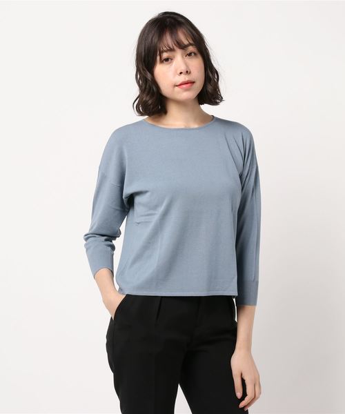 NEWYORKER(ニューヨーカー)の「DRESS KNIT(ドレスニット)/ストレッチビスコース こなれニットプルオーバー(ニット/セーター・レディース・ブルー/ベージュ・L/M)」の11枚目の写真
