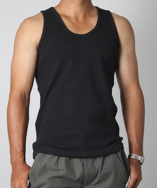 NYLAUS（ナイラス）の「【Nylaus】別注 2026新色 テレコ スリムフィット タンクトップ ノースリーブ インナー（タンクトップ・メンズ・その他/ブラック/ホワイト/霜降りグレー/カーキ/ブルーグレー/レッド/杢グレー・L/M/LL）」の2枚目の写真