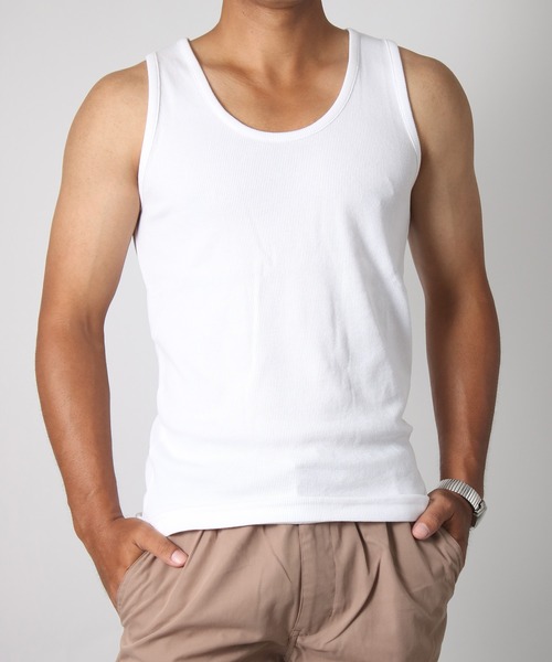 NYLAUS（ナイラス）の「【Nylaus】別注 2026新色 テレコ スリムフィット タンクトップ ノースリーブ インナー（タンクトップ・メンズ・その他/ブラック/ホワイト/霜降りグレー/カーキ/ブルーグレー/レッド/杢グレー・L/M/LL）」の10枚目の写真