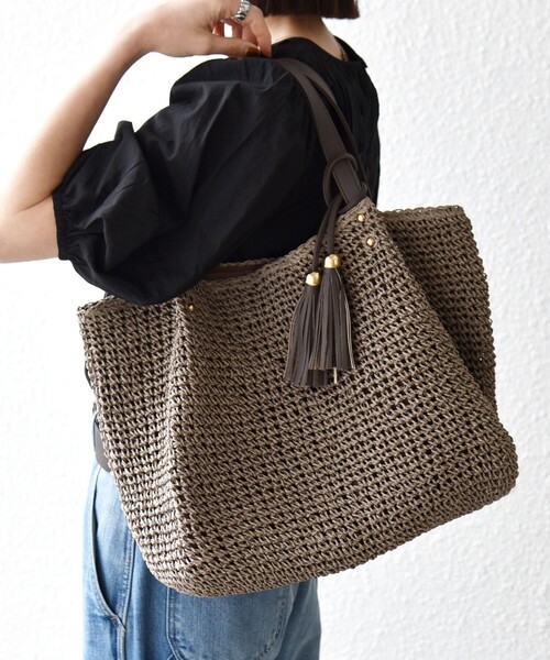 SHIPS any（シップス エニィ）の「【WEB限定】SHIPS any: コマアミ トート（トートバッグ・レディース・ブラック/ネイビー/ピンク/キャメル/グリーン/ブラウン/ライトグレー/ブルー/ライトブラウン/ラベンダー/ブラウン系・ONE SIZE）」の5枚目の写真