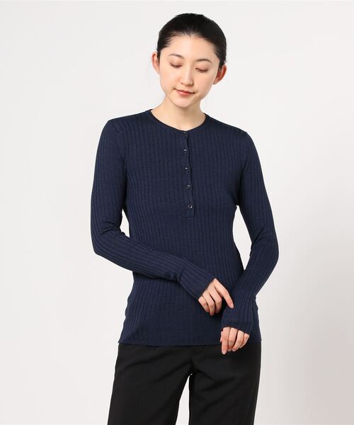 SUNSPEL(サンスペル)の「WOMEN’S MERINO SILK RIB(ニット/セーター・レディース・ナチュラル/ネイビー・2)」の9枚目の写真