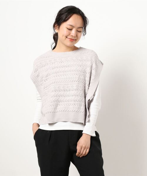 ehka sopo（エヘカソポ）の「透かしケーブルショート丈ベスト（ベスト・レディース・キナリ/グリーン/グレー・ﾌﾘ-）」の6枚目の写真