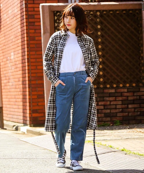 fort point(フォーポイント)の「【C-FORT POINT】チェックロングシャツワンピース 2WAY仕様 羽織り/ワンピース(ワンピース・レディース・ブラウン/レッド/ブルー・MEDIUM/LARGE)」の1枚目の写真
