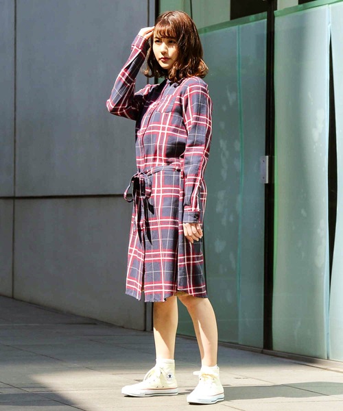 fort point(フォーポイント)の「【C-FORT POINT】チェックロングシャツワンピース 2WAY仕様 羽織り/ワンピース(ワンピース・レディース・ブラウン/レッド/ブルー・MEDIUM/LARGE)」の12枚目の写真