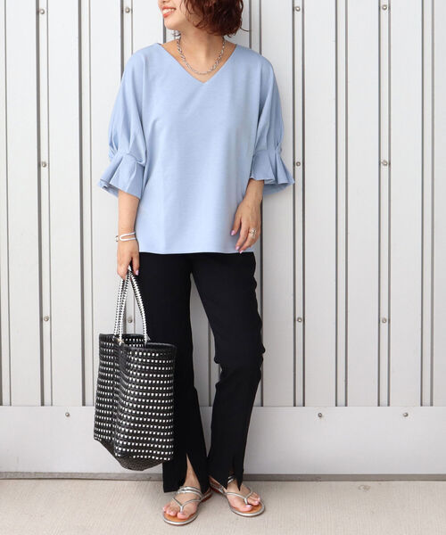 NOLLEY’S(ノーリーズ)の「ダンボールプルオーバーカットソー(Tシャツ/カットソー・レディース・チャコールグレー/オフホワイト/サックスブルー/ブラック・38)」の8枚目の写真