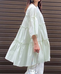 半袖フリル ３段ティアード  チュニックワンピース