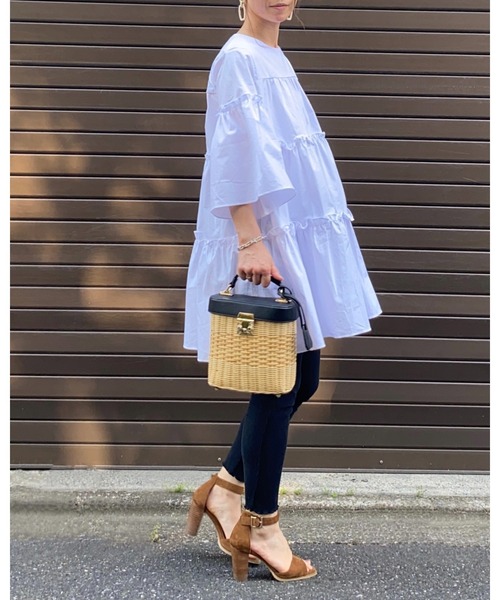 She's Closet（シーズクローゼット）の「半袖フリル ３段ティアード  チュニックワンピース（チュニック・レディース・ホワイト/パープル/ミント/ブラック・FREE）」の7枚目の写真