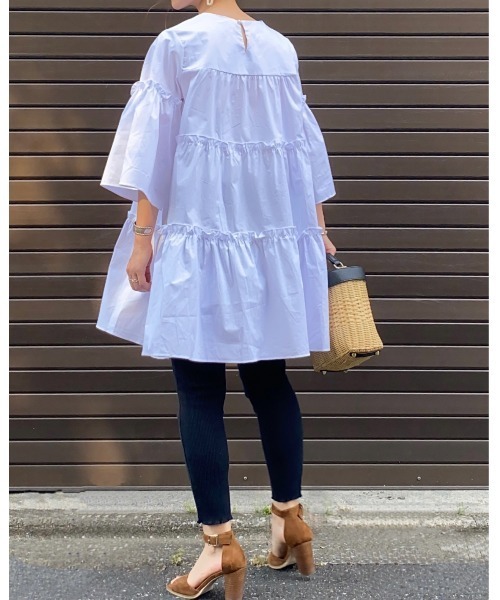 She's Closet（シーズクローゼット）の「半袖フリル ３段ティアード  チュニックワンピース（チュニック・レディース・ホワイト/パープル/ミント/ブラック・FREE）」の12枚目の写真