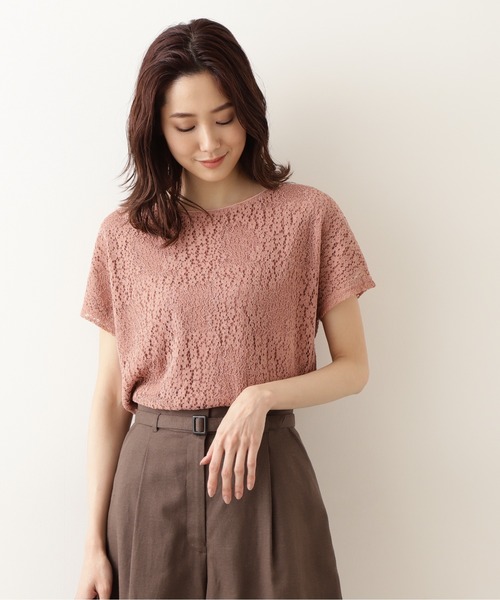 NATURAL BEAUTY BASIC（ナチュラルビューティーベーシック）の「レースカットソートップス（Tシャツ/カットソー・レディース・ピンク/グレイッシュベージュ/カーキ・MEDIUM）」の3枚目の写真