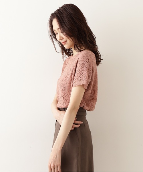 NATURAL BEAUTY BASIC（ナチュラルビューティーベーシック）の「レースカットソートップス（Tシャツ/カットソー・レディース・ピンク/グレイッシュベージュ/カーキ・MEDIUM）」の19枚目の写真
