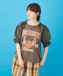 CUBE SUGAR（キューブシュガー）の「OE天竺 パウダー加工 ボリューム布帛スリーブ Tシャツ（Tシャツ/カットソー）」