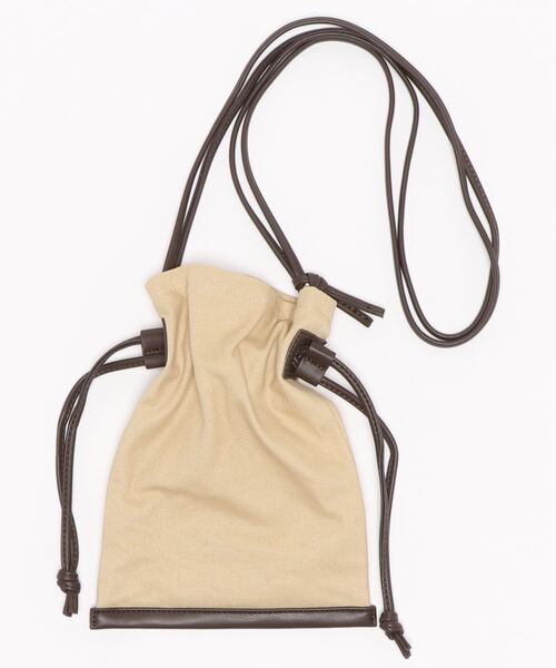 KOBE LETTUCE(コウベレタス)の「キャンバス巾着バッグ(ショルダーバッグ・レディース・ブラウン系その他/ベージュ系その他/ブラック系その他・FREE)」の1枚目の写真