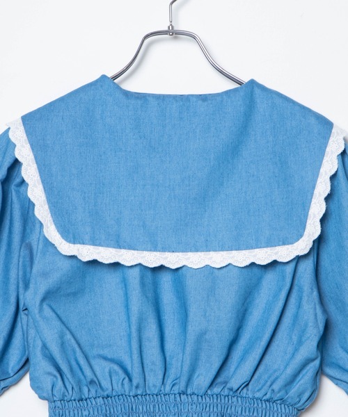 WEGO（ウィゴー）の「WEGO/レースビッグシルエット襟ショートブラウス（シャツ/ブラウス・レディース・インディゴブルー/その他1・FREE）」の5枚目の写真