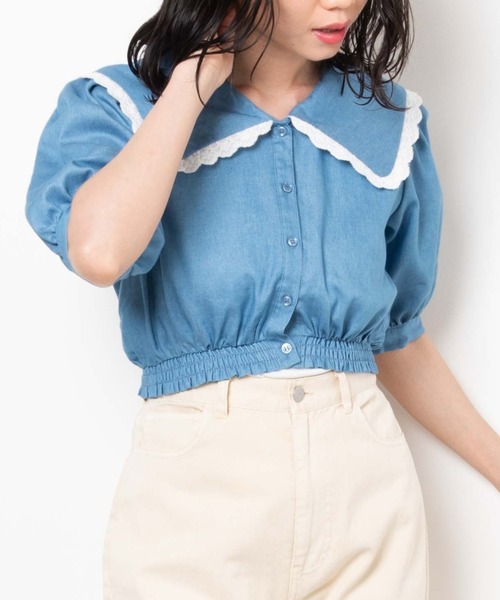 WEGO（ウィゴー）の「WEGO/レースビッグシルエット襟ショートブラウス（シャツ/ブラウス・レディース・インディゴブルー/その他1・FREE）」の17枚目の写真