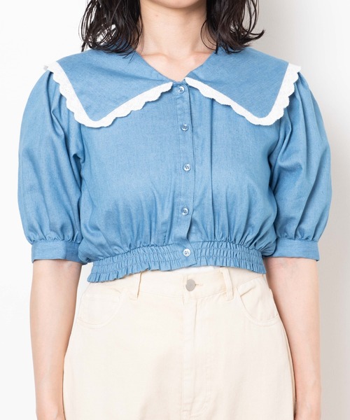 WEGO（ウィゴー）の「WEGO/レースビッグシルエット襟ショートブラウス（シャツ/ブラウス・レディース・インディゴブルー/その他1・FREE）」の20枚目の写真