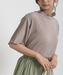 ワッシャーハイネック五分袖プルオーバー