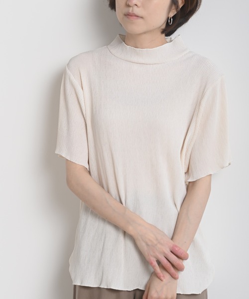 rps（アールピーエス）の「ワッシャーハイネック五分袖プルオーバー（Tシャツ/カットソー・レディース・ブラック/ベージュ/オフホワイト/ミント/モカ・M-L）」の2枚目の写真