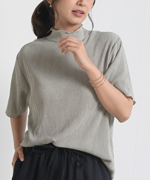 rps（アールピーエス）の「ワッシャーハイネック五分袖プルオーバー（Tシャツ/カットソー・レディース・ブラック/ベージュ/オフホワイト/ミント/モカ・M-L）」の5枚目の写真