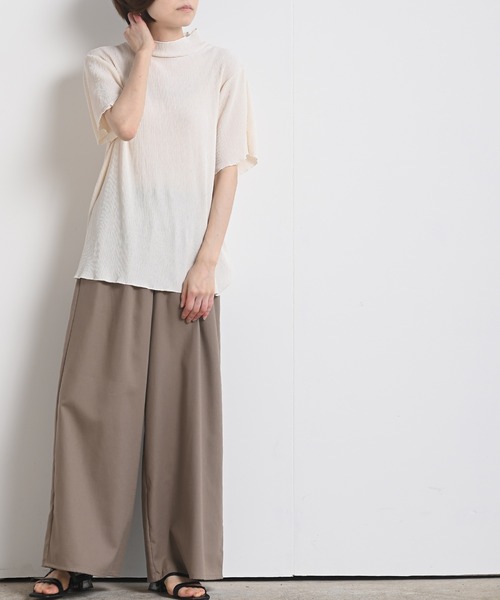 rps（アールピーエス）の「ワッシャーハイネック五分袖プルオーバー（Tシャツ/カットソー・レディース・ブラック/ベージュ/オフホワイト/ミント/モカ・M-L）」の9枚目の写真