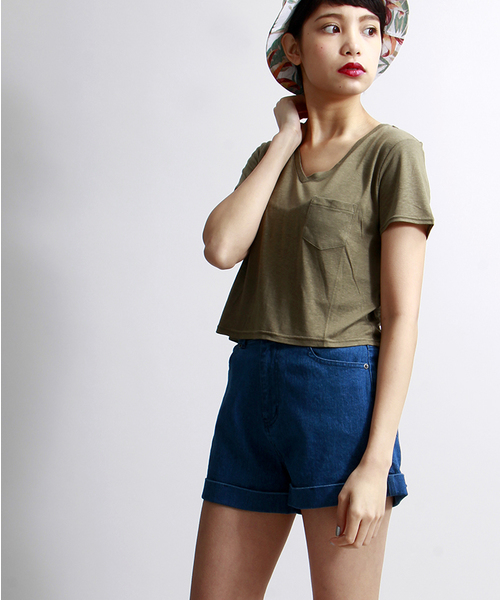 WEGO（ウィゴー）の「WEGO/ハイウエストデニムショーツ（デニムパンツ・レディース・ホワイト/インディゴブルー/ダークインディゴブルー/ネイビー・MEDIUM/LARGE）」の3枚目の写真