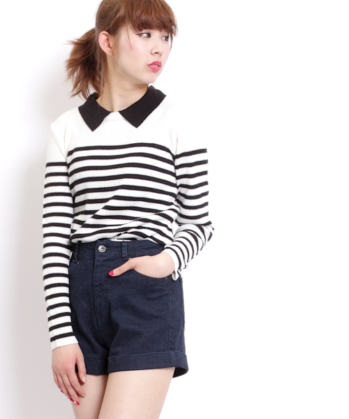 WEGO（ウィゴー）の「WEGO/ハイウエストデニムショーツ（デニムパンツ・レディース・ホワイト/インディゴブルー/ダークインディゴブルー/ネイビー・MEDIUM/LARGE）」の4枚目の写真