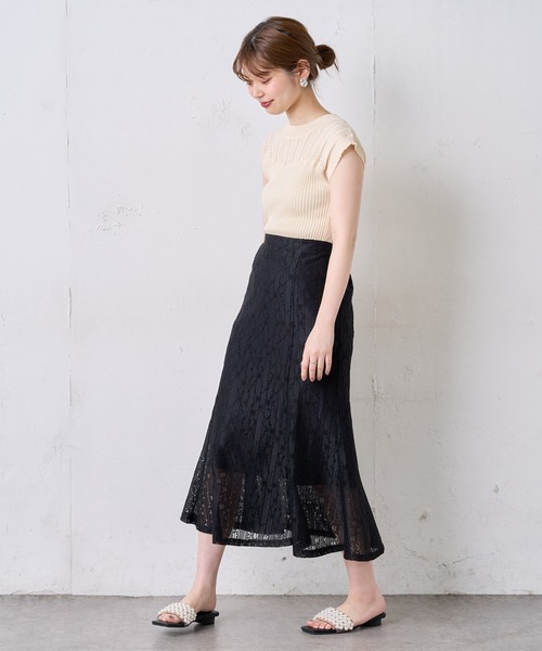 フラワーレースセミマーメイドスカート　ライトグリーン mowery-1.jpg