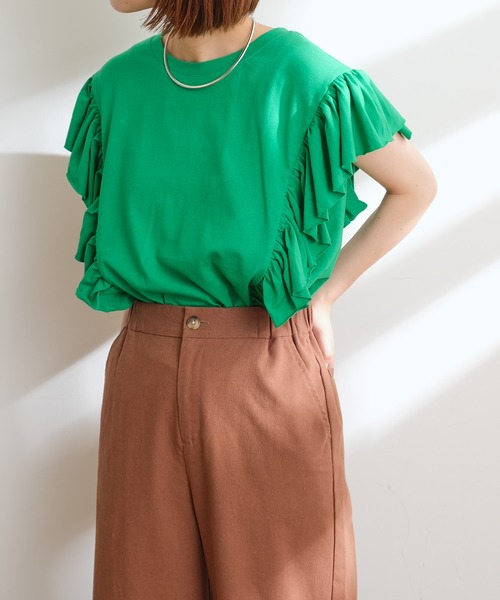 CIAOPANIC TYPY(チャオパニックティピー)の「【ZOZOTOWN限定】フリルスリーブTee(Tシャツ/カットソー・レディース・ホワイト/グリーン/サックスブルー/ブラック・ONE SIZE)」の13枚目の写真