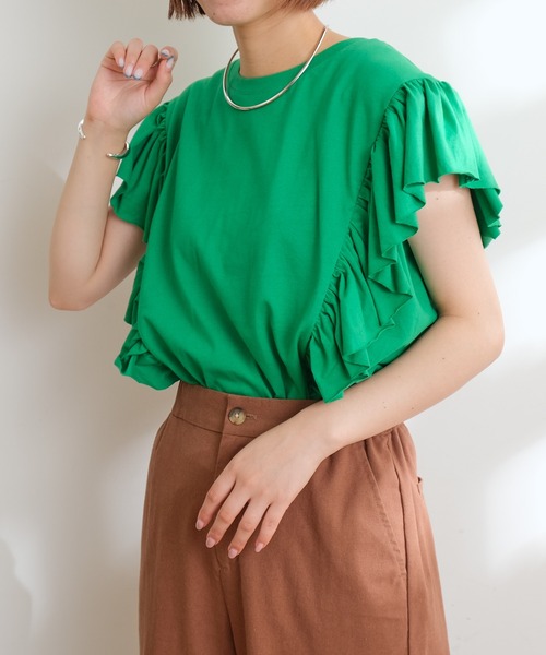 CIAOPANIC TYPY(チャオパニックティピー)の「【ZOZOTOWN限定】フリルスリーブTee(Tシャツ/カットソー・レディース・ホワイト/グリーン/サックスブルー/ブラック・ONE SIZE)」の14枚目の写真