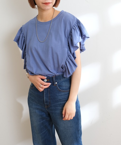 CIAOPANIC TYPY(チャオパニックティピー)の「【ZOZOTOWN限定】フリルスリーブTee(Tシャツ/カットソー・レディース・ホワイト/グリーン/サックスブルー/ブラック・ONE SIZE)」の18枚目の写真